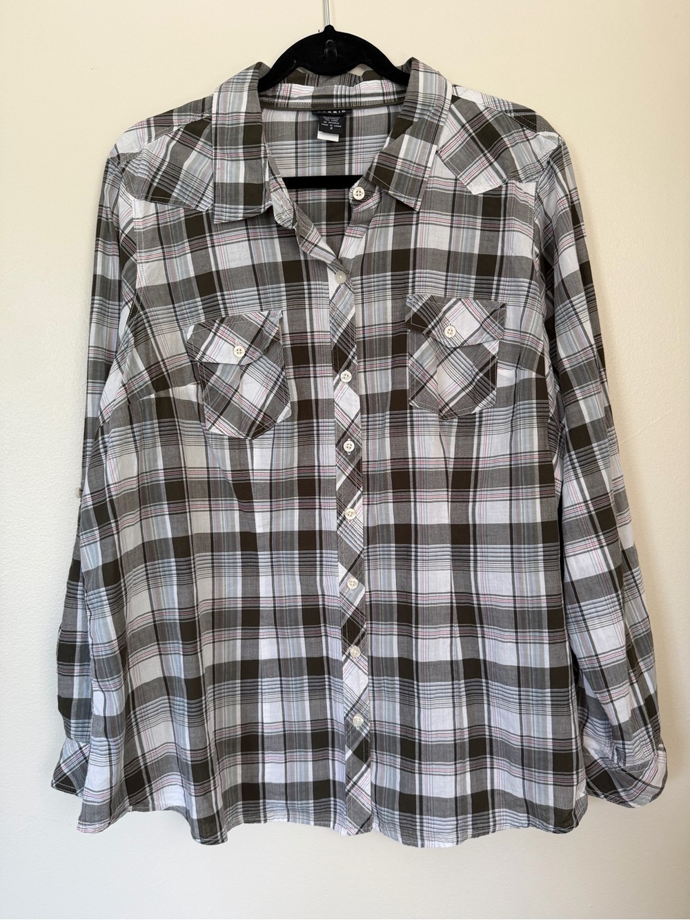 torrid Olive Plaid Button-Down Cotton Shirt Pink Blue Size 2 2X